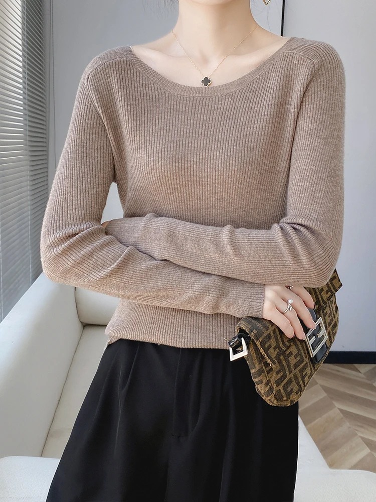 100% pure sweater ladies' sweater knitted bottoming shirt in autumn and winter O-neck pullover slim high-end joker inside.