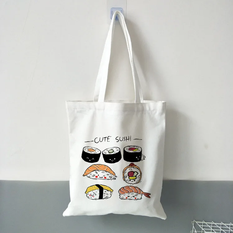 Conjunto de Sushi de gran capacidad, bolso de compras Harajuku, bolso de lona, bolso de hombro divertido para mujer, bolso de mano Kawaii para niñas de gran capacidad