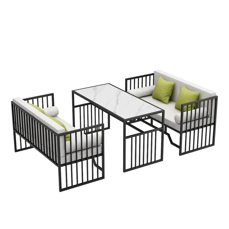 New Chinese booth restaurant B & B cafe Hotel lobby box wrought iron sofa table and chair combination