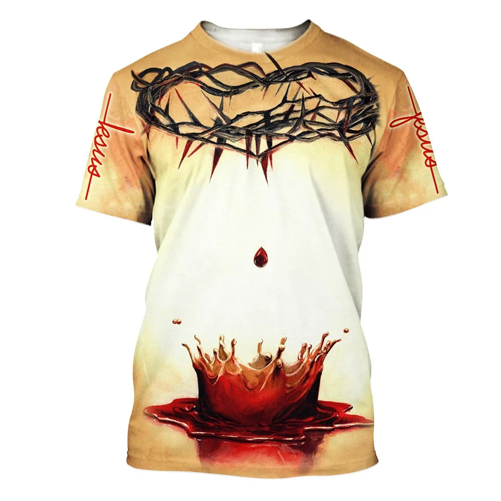 New Cross Jesus 3D Printed Men_s T-shirt Trendy Summer Tees Shirts Streetwear Oversize Short Sleeves Tops Women Kid Clothes