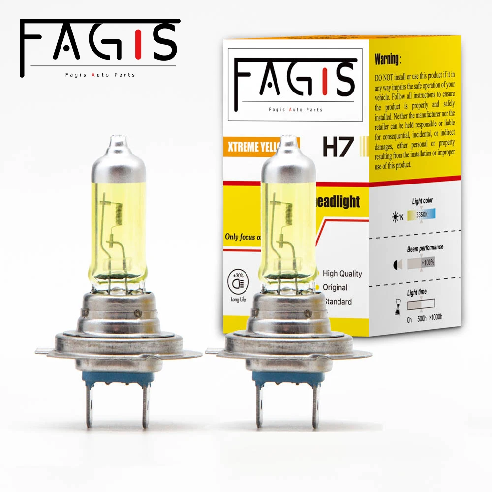 Fagis Dot 1 Pcs H7 12V 55W Yellow Lights 2800K Car Lights Accessories Headlight Auto Fog Lamps Halogen Bulbs