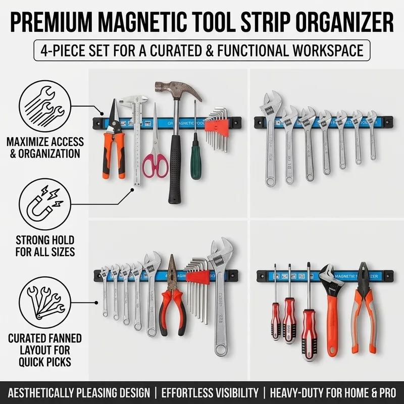 8/12/18 Inch Magnetic Tool Holder Heavy Duty Metal Tool Bar Space Saving Organizer Rack for Garage Workshop Home
