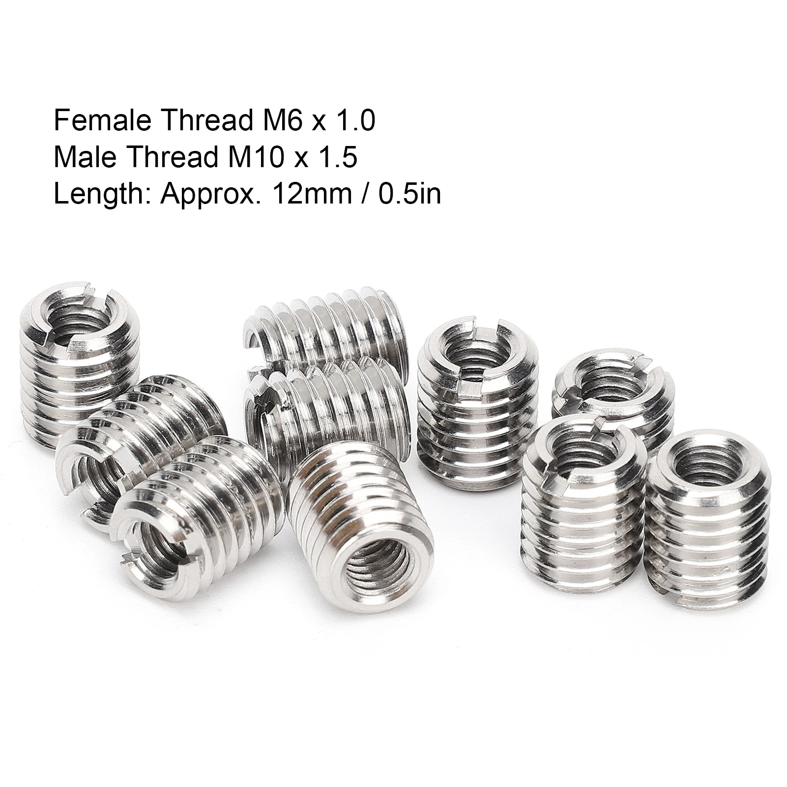 10 peças porca de inserção reduzindo reparação m6x1.0 fêmea e m10x1.5 ferramenta de extensão de rosca macho