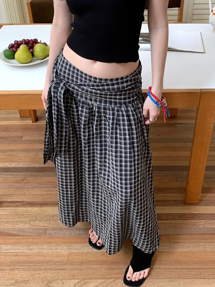 

Женские бандажные юбки в клетку феи, винтажная плиссированная юбка на молнии в стиле гранж, летняя модная Mujer Faldas Y2k, эстетичная