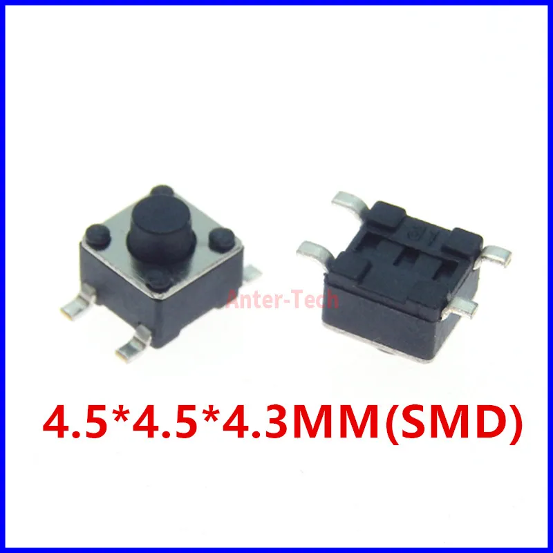 20PCS 4.5x4.5x4.3MM panel PCB4.5*4.5*4.3MM momentary switch toy switch DIP side 3 pins direct insert 4 pins patch 4 pins