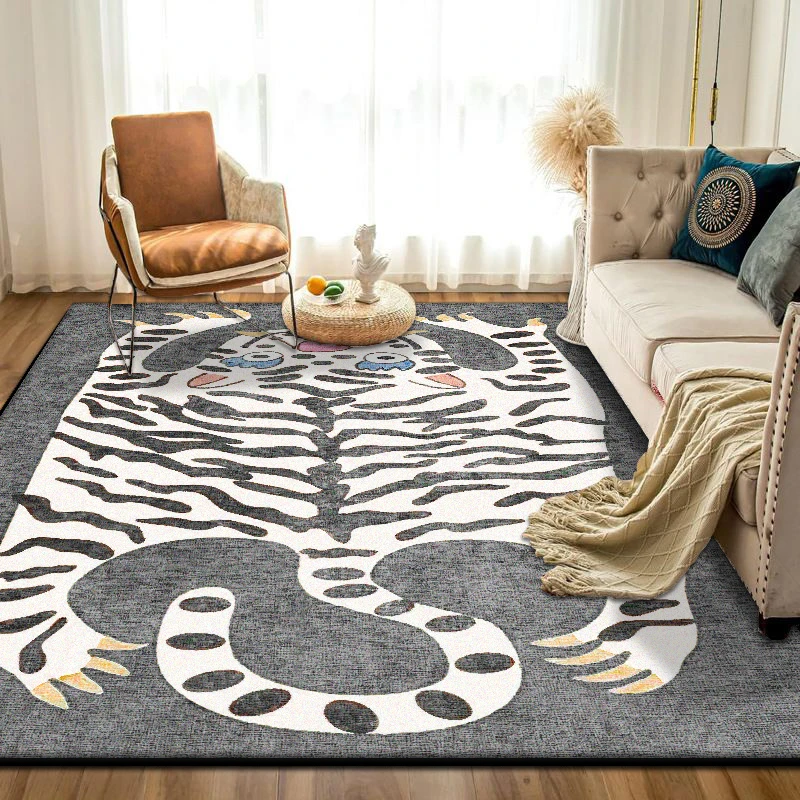 Modern Carpet for Living Room Large Size Tiger Pattern Cute Room Decor Cartoon Rug Soft Non-slip Washable Mat Flannel Easy Clean