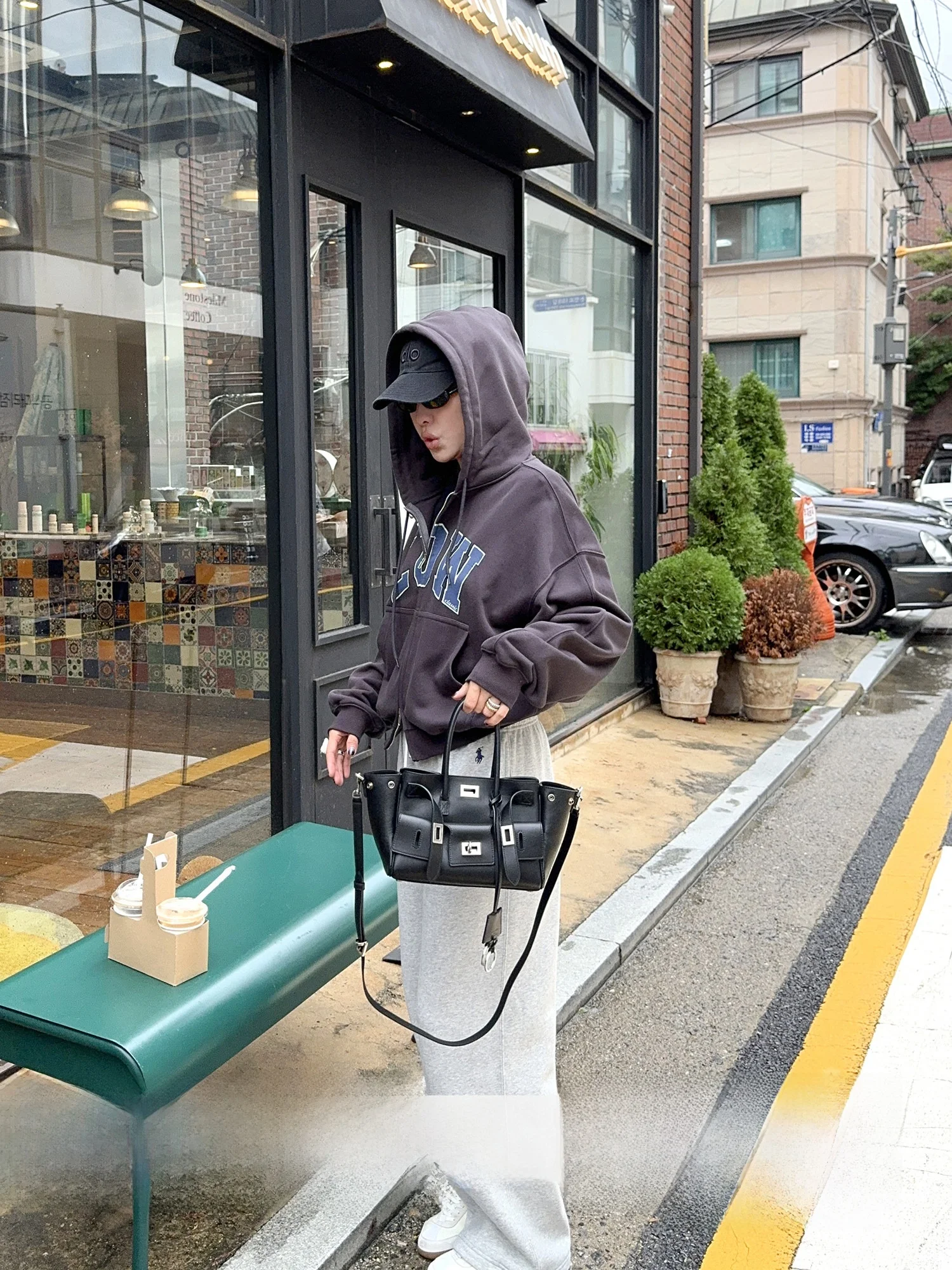 

Yangle Heavyweight 00% Cotton Aged Print Letter Hoodie Women's Loose Fit Long Sve Organic Cotton Korean Sle Commute