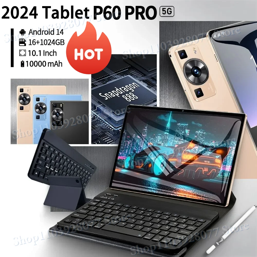 Globale New P60 Pro Tablet Snapdragon 888 Tab Android13 16GB+1TB 10.1Inch 5G Dual Sim Card Wifi Hd 4K Tablet PC with free gifts