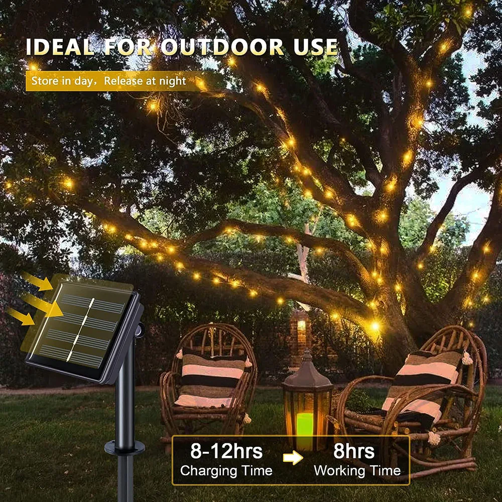 Solar Fairy Lights Outdoor Solar String Lights Waterproof 8 Modes for Patio Tree Garden Christmas Wedding Party Decoration