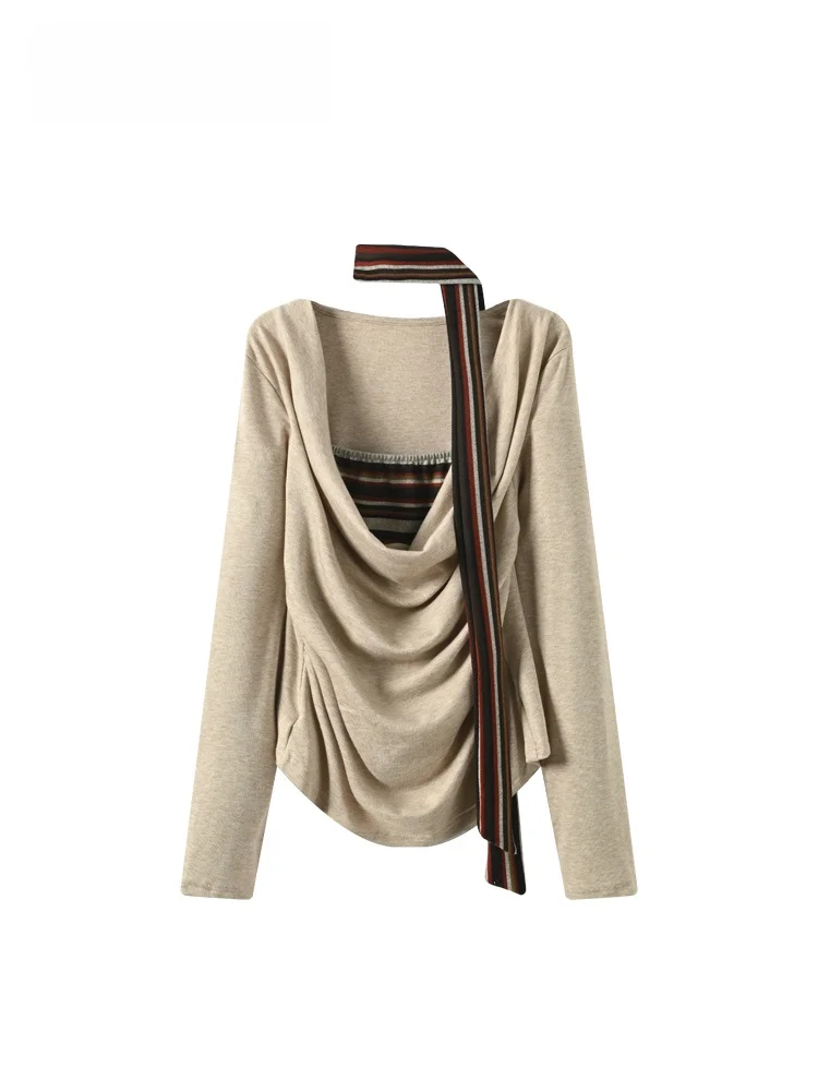 

plus Size Women's Long Sve T-irt V-Ne Loose Fit Slimming Design Spring Faionable Casual Wear Polyester Cotton Blend