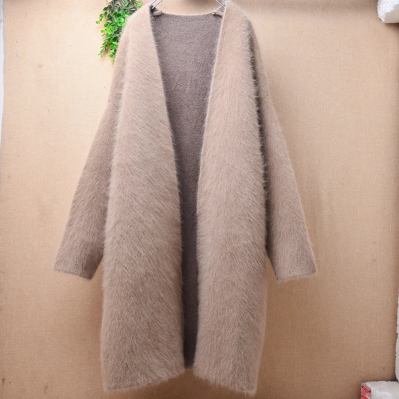 1 Female Women Fall Winter Clothing Hairy Plush Mink Cashmere Knitwear Inside Loose Long Sweater Cardigans Jacket Coat Pull Tops