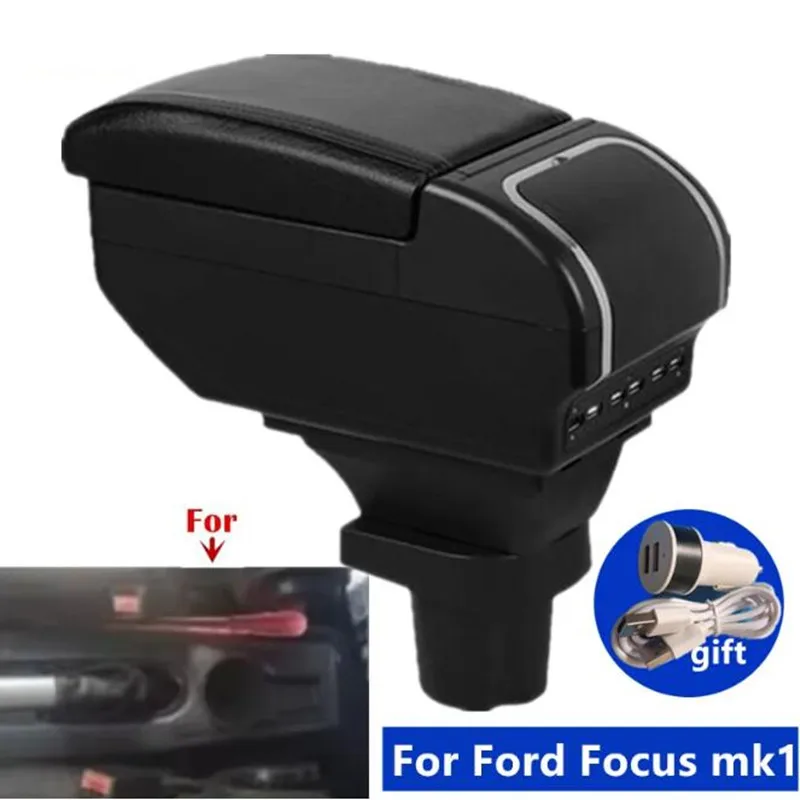 

For Ford FOCUS mK1 Car Armrest box central Store content Storage box with cup holder ashtray USB interface Car Accessories