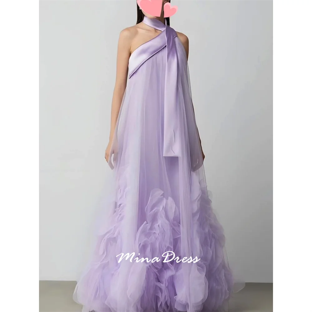 Mina Customized Sleeveless Arabic Evening Dress Luxury Elegant Flowers Prom Dresses for Special Occasions Slanted Shoulders 2025