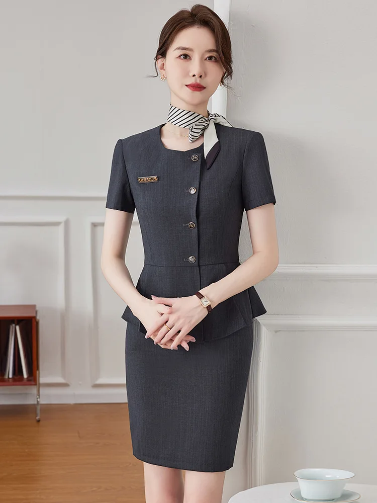 

High-End Business Suit Women's Summer Short Sleeve Temperament Goddess Style Jewelry Store Sales Department Hotel Front Stage Wo