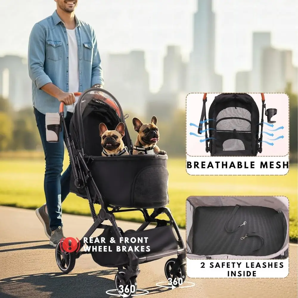Compact All-Terrain Pet Stroller for Dogs and Cats Up to 45 lbs, Easy Fold, 4-Wheel Design for Outdoor Adventures