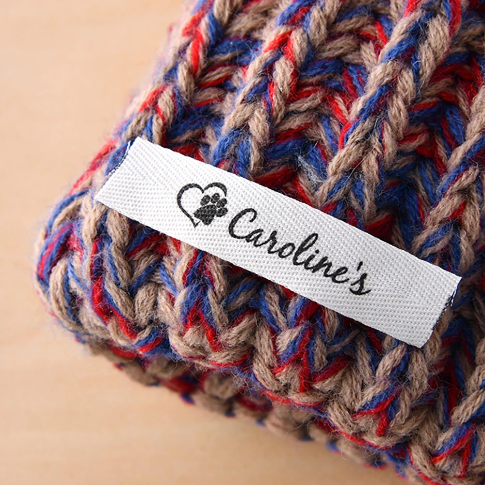 Custom Cotton Twill Label 0.47"x2.36" for Knit Gloves, Winter Hat – Soft Washable Printed Tag for Clothing Brand