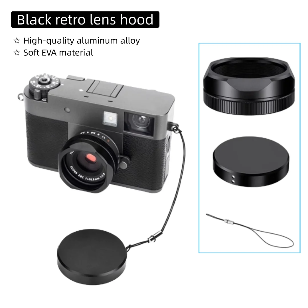 غطاء عدسة الكاميرا لـ Fujifilm X نصف معدني دائري ضوء درع محول مربع الرجعية ظلة غطاء كتلة تقليل الضوء الضالة