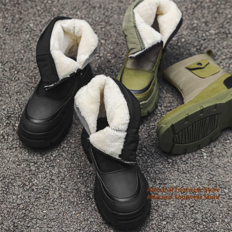 

Thick-Soled Side-Zipper Snow Boots Winter Snow Boots for Men Cold-Proof Warm Fur Height-Increasing Men's Shoes Snow Boots