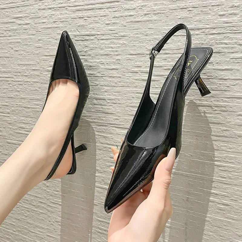 Women\'s Shoes 2024 New Slingbacks Women\'s High Heels Fashion Dress Sandals Women Buckle Strap Pointed Toe Thin Heels Sandals