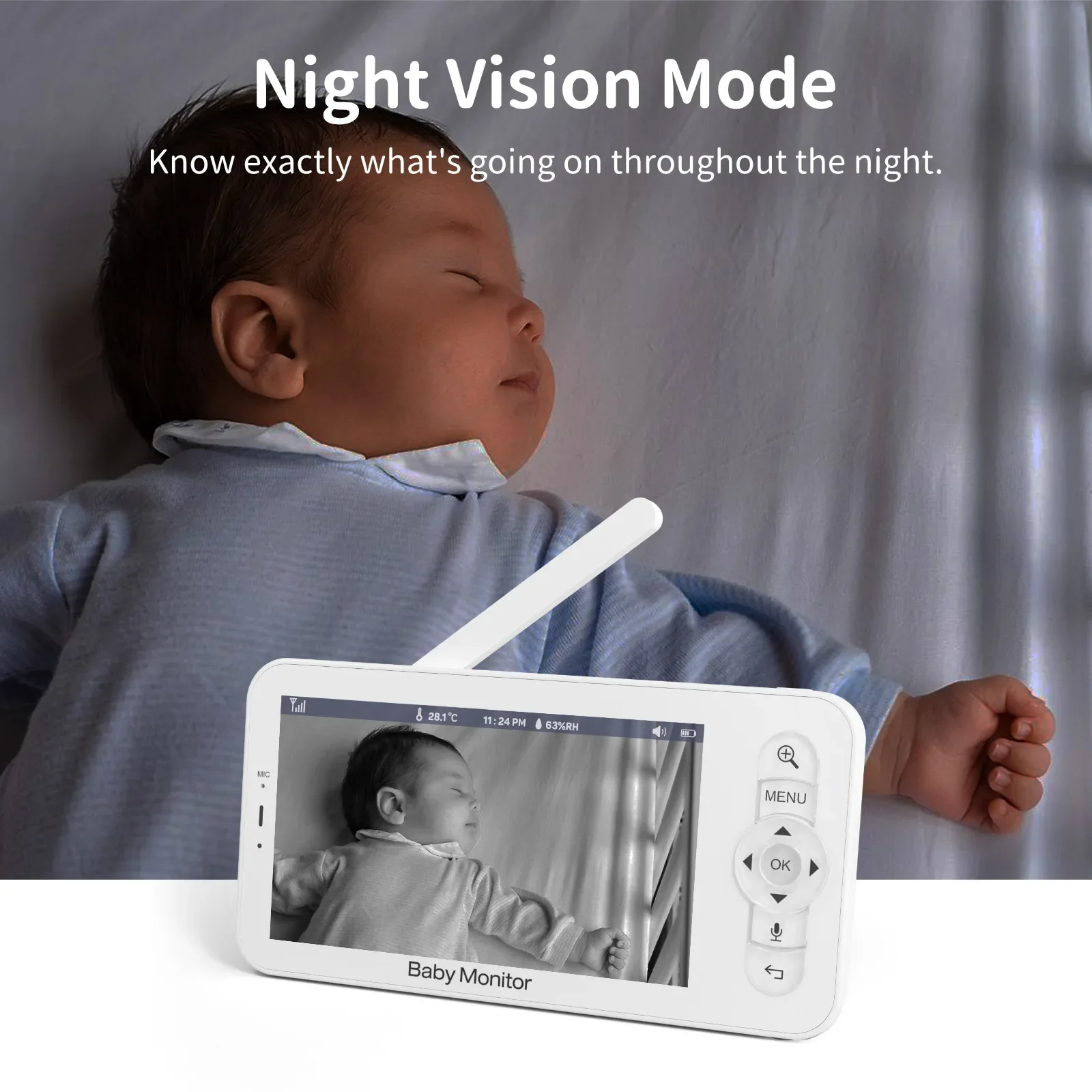 B5 Baby Monitor Telefono per bambini Videocamera per bambini Bebe Nanny HD LCD da 5 pollici Conversazione bidirezionale PTZ Ninne nanne Monitoraggio