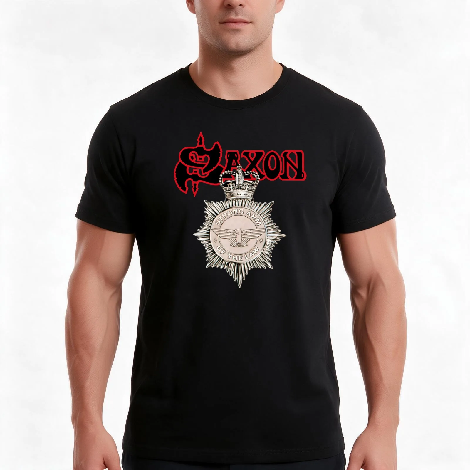 Saxon: Strong Arm Of The Law T-Shirt, Summer Casual Cotton Tee, Oversized Streetwear Tops, Vintage Graphic Print, 100% Cotton