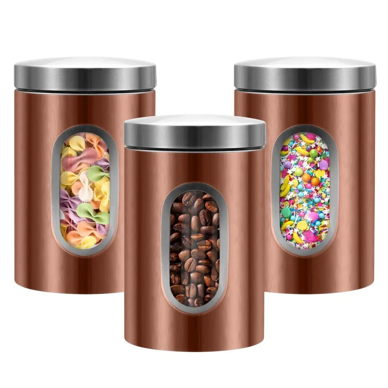 QYQRQF Canisters Sets for The Kitchen 3pcs Sugar Flour Coffee Storage Jars Stainless Steel Food Container Organizer for Kitchen