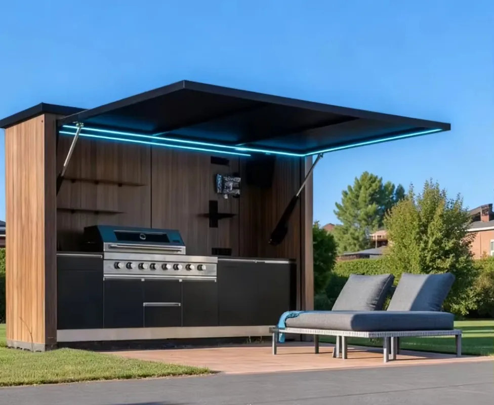 Customized Modular Weatherproof Enclosed Shelter with Outdoor Kitchen Pavilion Featuring A Barbecue and Sink