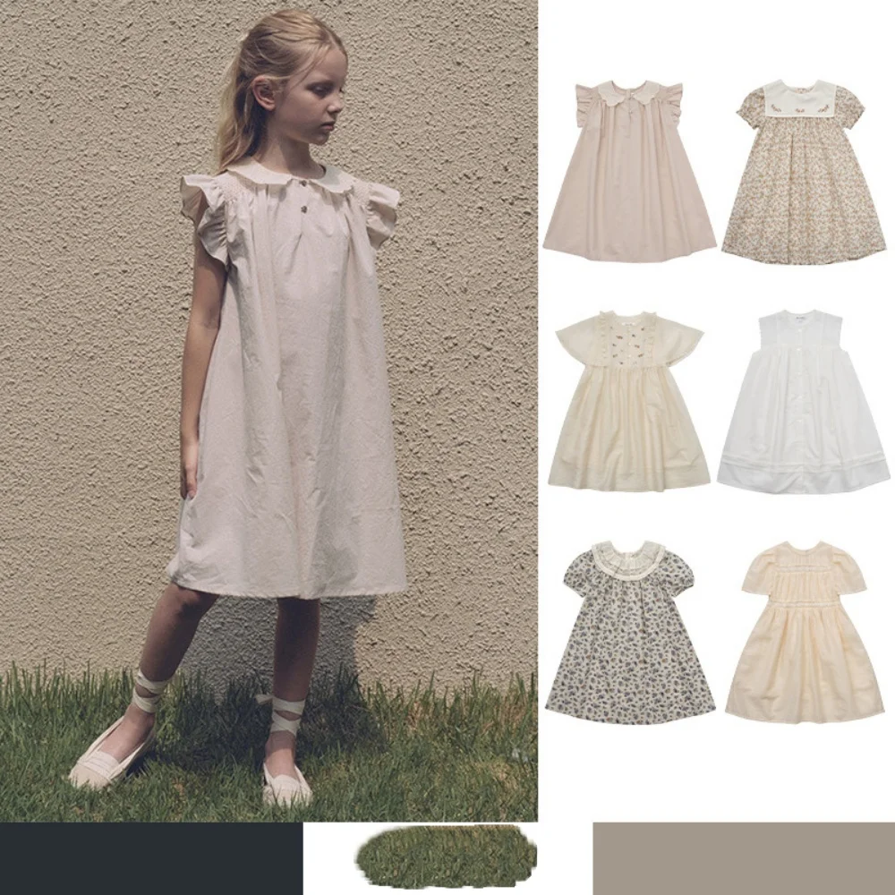in Stock Summer Short Sleeve Children's Dress Cotton Washed Printed Skirt Girls Clothing Kids' Fashion Summer Dress