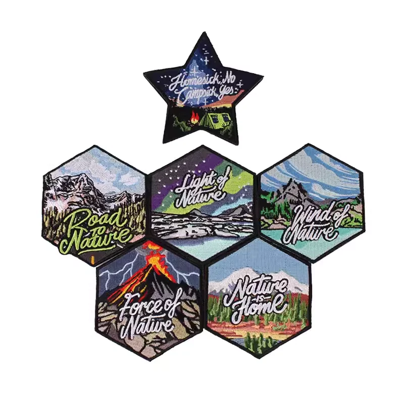 New Design All-Terrain Camp Patch Full Embroidered Star Sea Landscape Bag Summer Camp Tent Tourist Landscape Backpack Patch