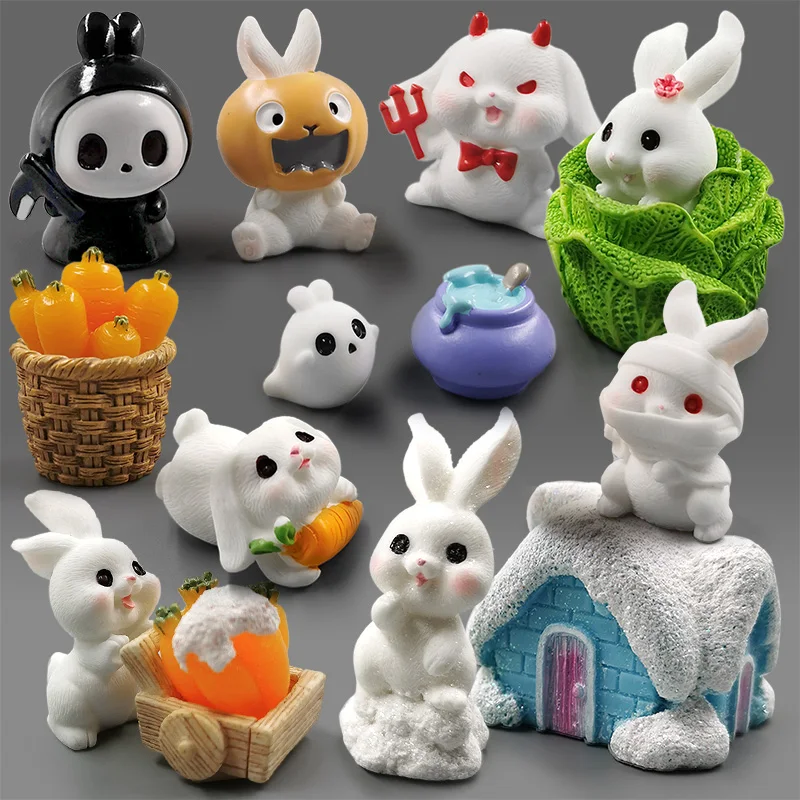 Halloween Christmas Easter White Rabbit Figurine DIY Home Decor Miniature Fairy Garden Decoration Accessories Modern