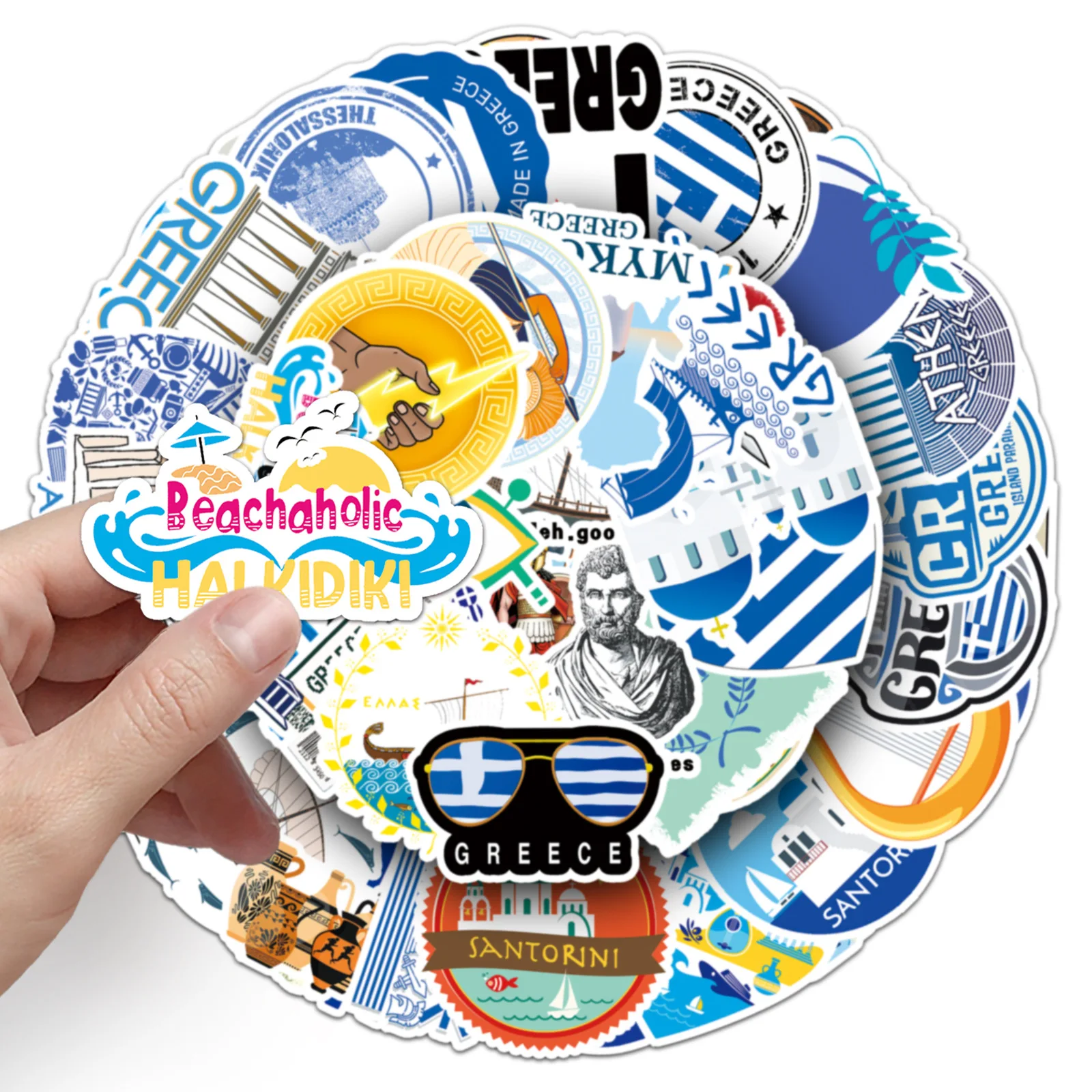 

50PCS Cartoon Greece Travel Sticker Fun Decoration Guitar Wardrobe Scooter Stationery Box Waterproof Graffiti Decal Toy