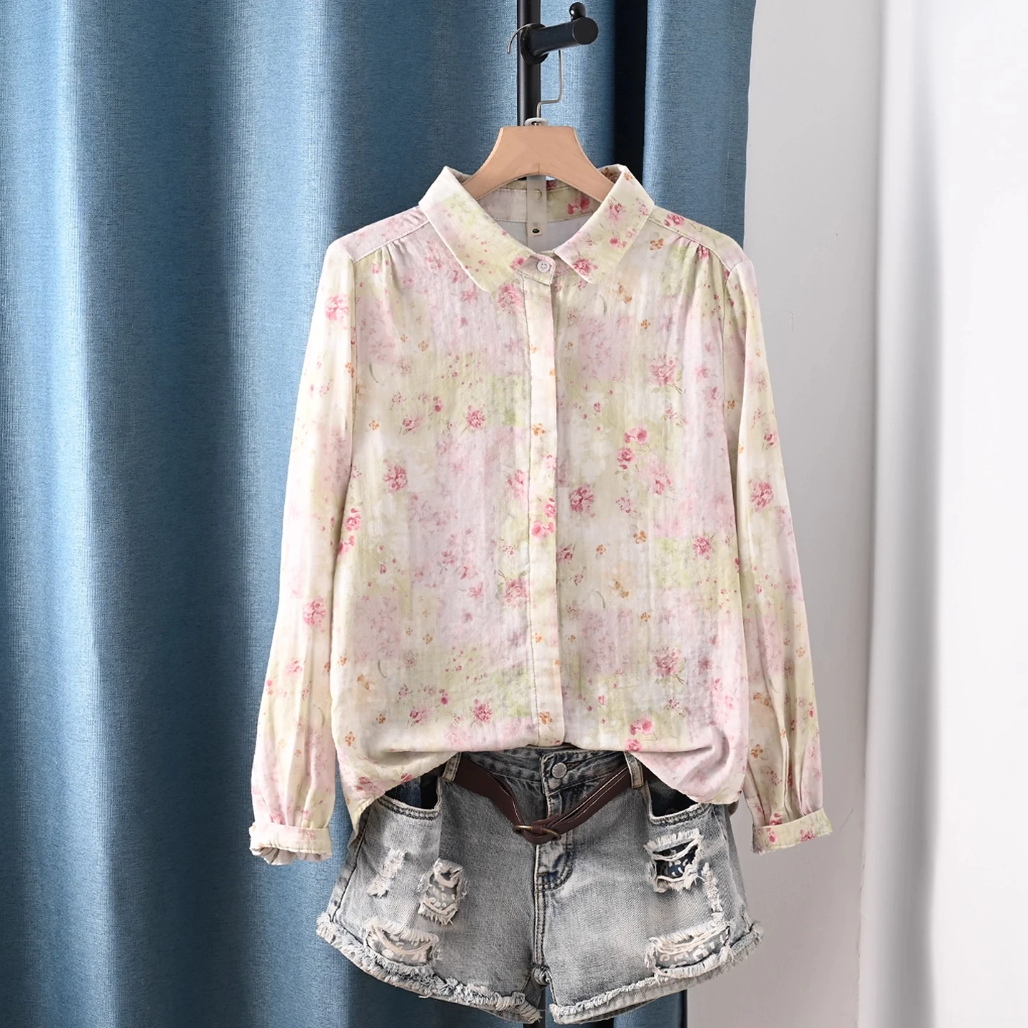 Women's cotton shirts long sleeve embroidery blouses spring tops 100% cotton yarn blouse ethnic vintage clothing