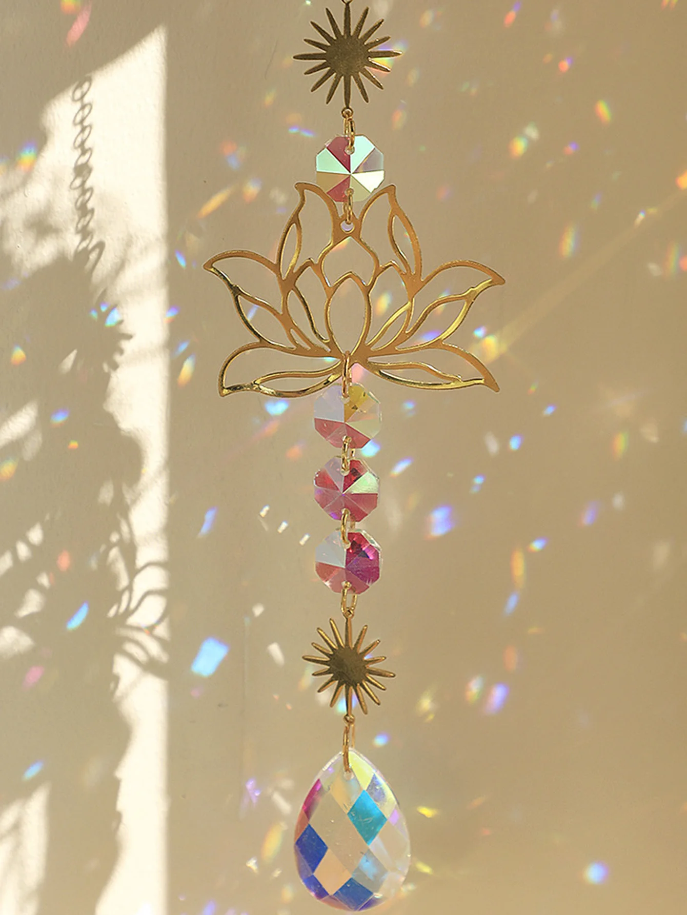 1pc Suncatcher giardinaggio artigianato Golden Lotus AB ciondolo con goccia d\'acqua colorata ciondolo con decorazione in cristallo