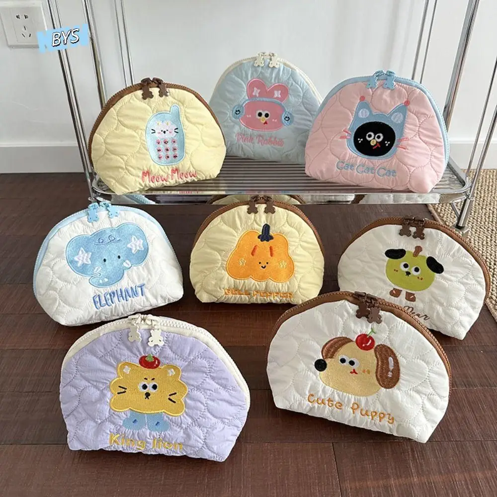 

Kawaii Multifunctional Embroidery Cosmetic Bag Handheld Puppy Cartoon Toiletry Bag Small PP Cotton Lipstick Bag Women