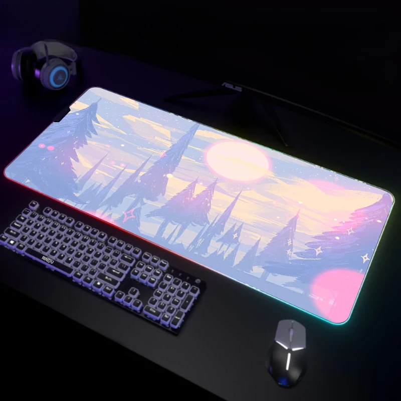 

RGB Gaming Mousepad Cute Moon Computer Mousemat LED Large Gamer Mousepads XXL Keyboard Pads Luminous Desk Mat Mouse Pad Backlit