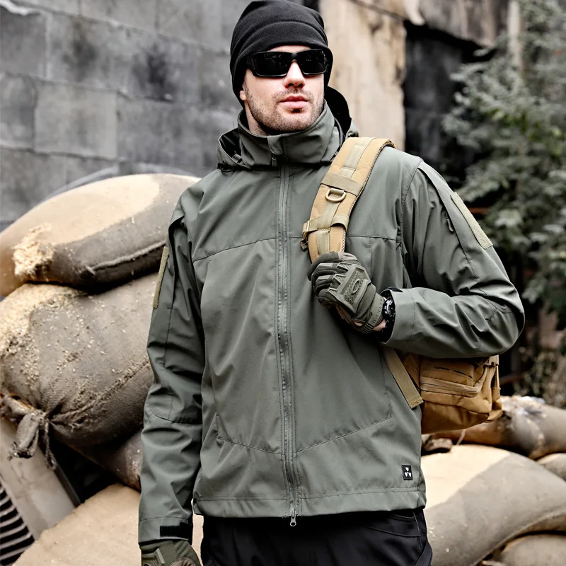 Hiking Jacket For Man 2024 New Tactical Lightweight Softshell Spring Autumn Outdoor Climbing Waterproof Hooded High Quality