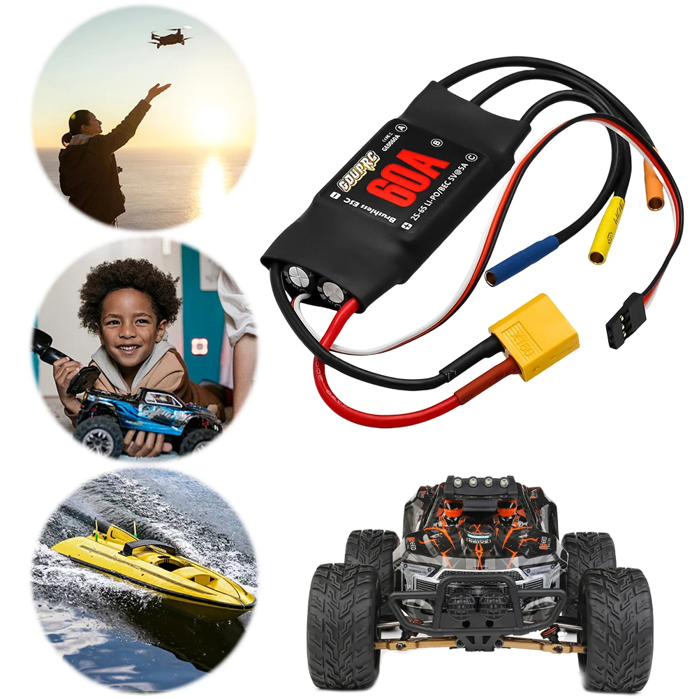 Regolatore di velocità elettrico ESC 2-6S senza spazzole 60A con spine BEC e XT60 5V/7A per aereo elicottero RC Drone