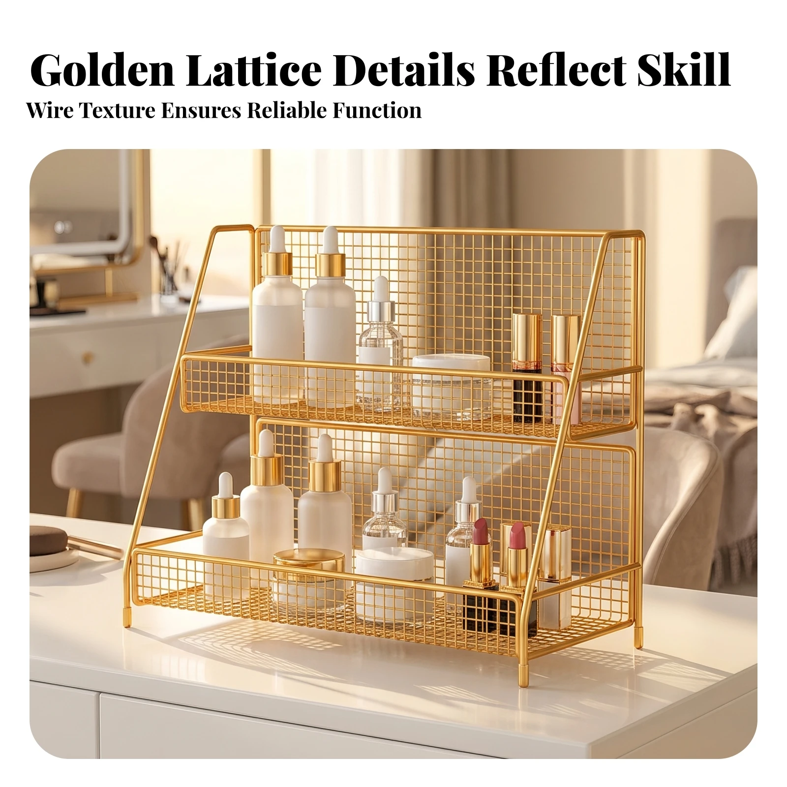Desktop Storage Rack Slim Desk Shelf Organizer Wire Mesh Shelf Open Tabletop Display Stand Sturdy for Kitchen Counter