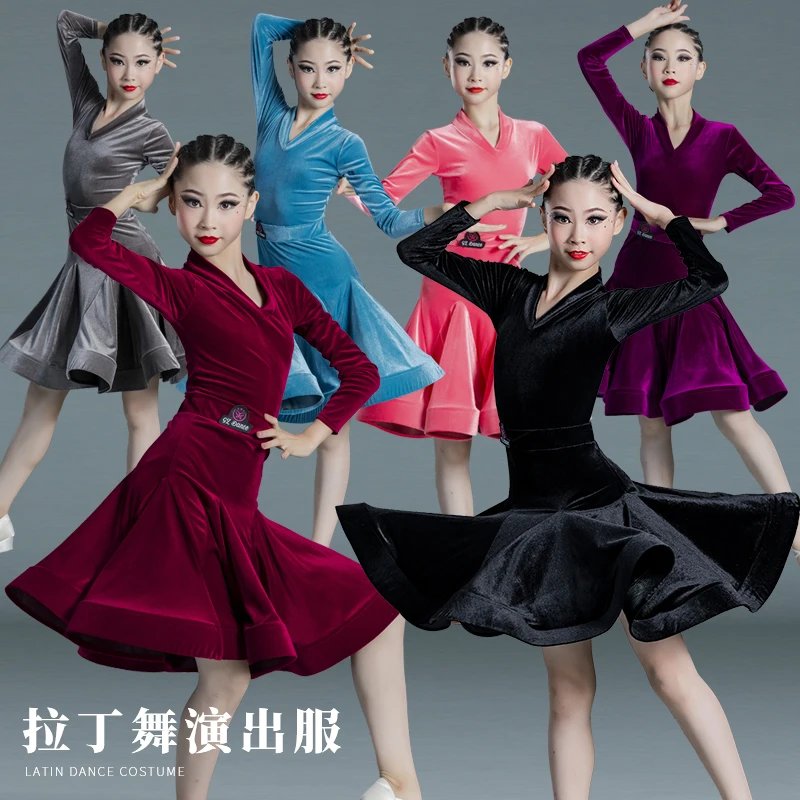 2022 New style Children\'s Latin Dance Dress Girls\' Dance Practice Clothing Girls\' Online Celebrity Latin Competition Grade Exami