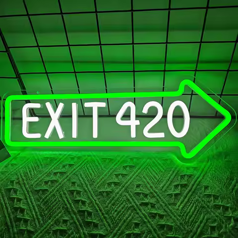EXIT 420 Neon Sign Green Arrow LED Wall Light for Music Festival Bar Nightclub Decor Psychedelic Vibe Room Home Party Gift Idea