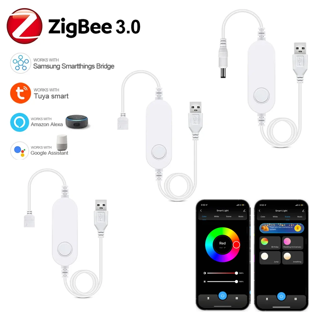 mini led controlador dimmer switch zigbee 30 5v usb rgb rgbcct trabalhar com tuya gateway smartthing alexa google home 01