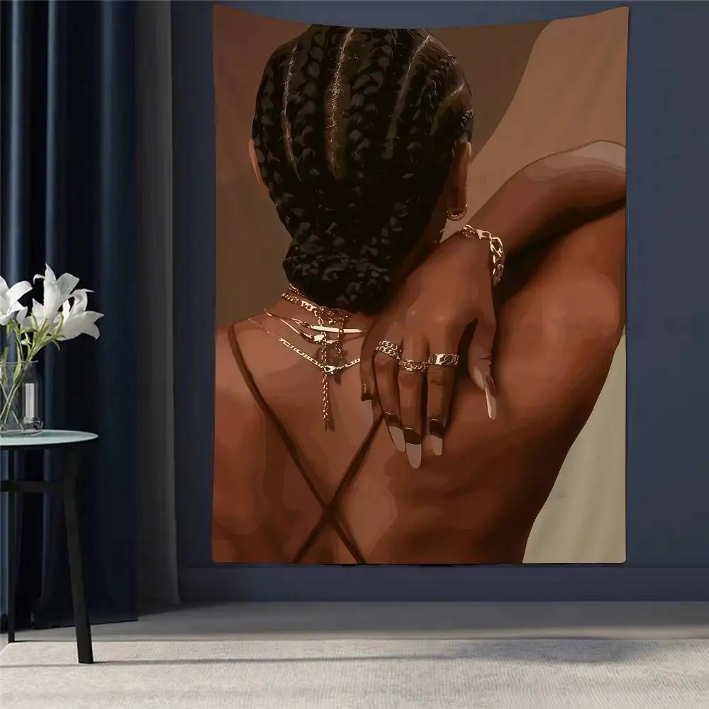 

Modern African American Black Woman Fashion Hippie Wall Hanging Tapestries For Living Room Home Dorm Decor Art Home Decor