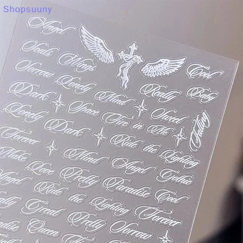 [SU]Black White Letter Words Nail Stickers Angel Wings Letter Mixed Designs Holographic Y2K Nail DIY Decorative Stickers[SU]