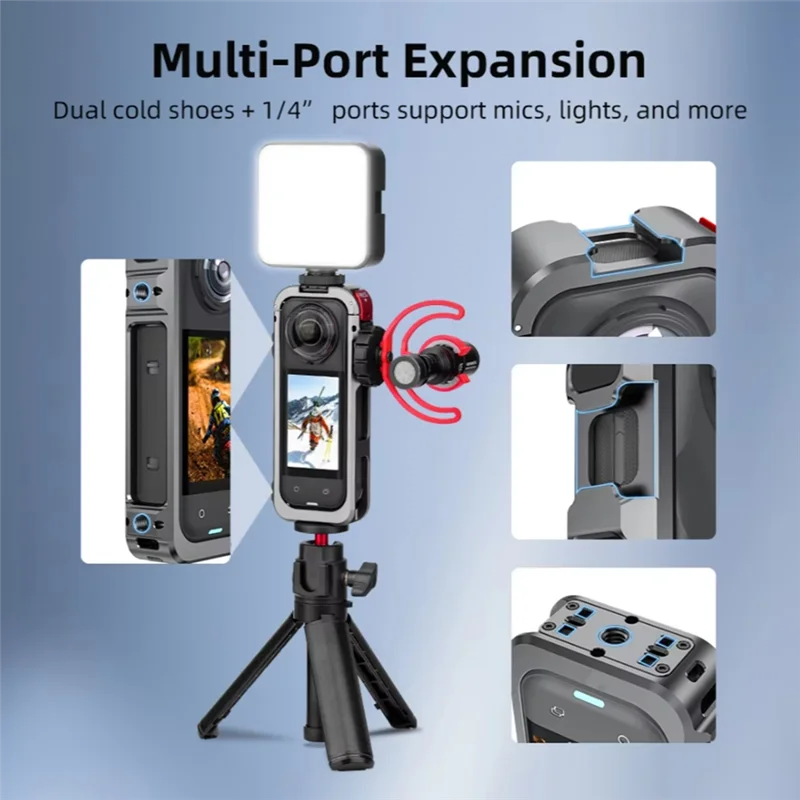 M13K-Metal Cage Protective Housing Frame For Insta360 X5 Camera With Silicone Lens Cover Mirror And Storage Bag