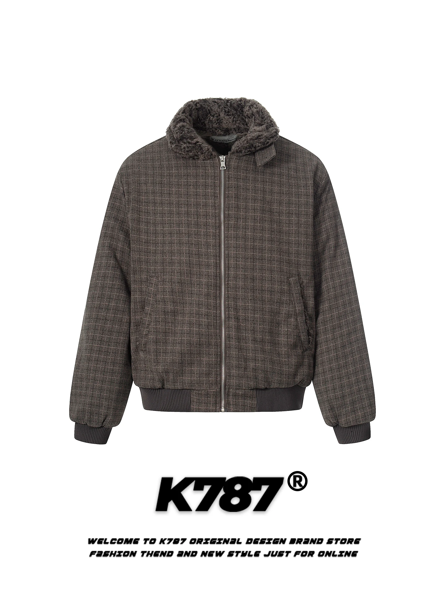 

K787 American Retro Plaid Cotton Jaet Loose Winter Warm Couple's Cotton Coat Women's Sle Polyester Fiber Fill Youth Faion