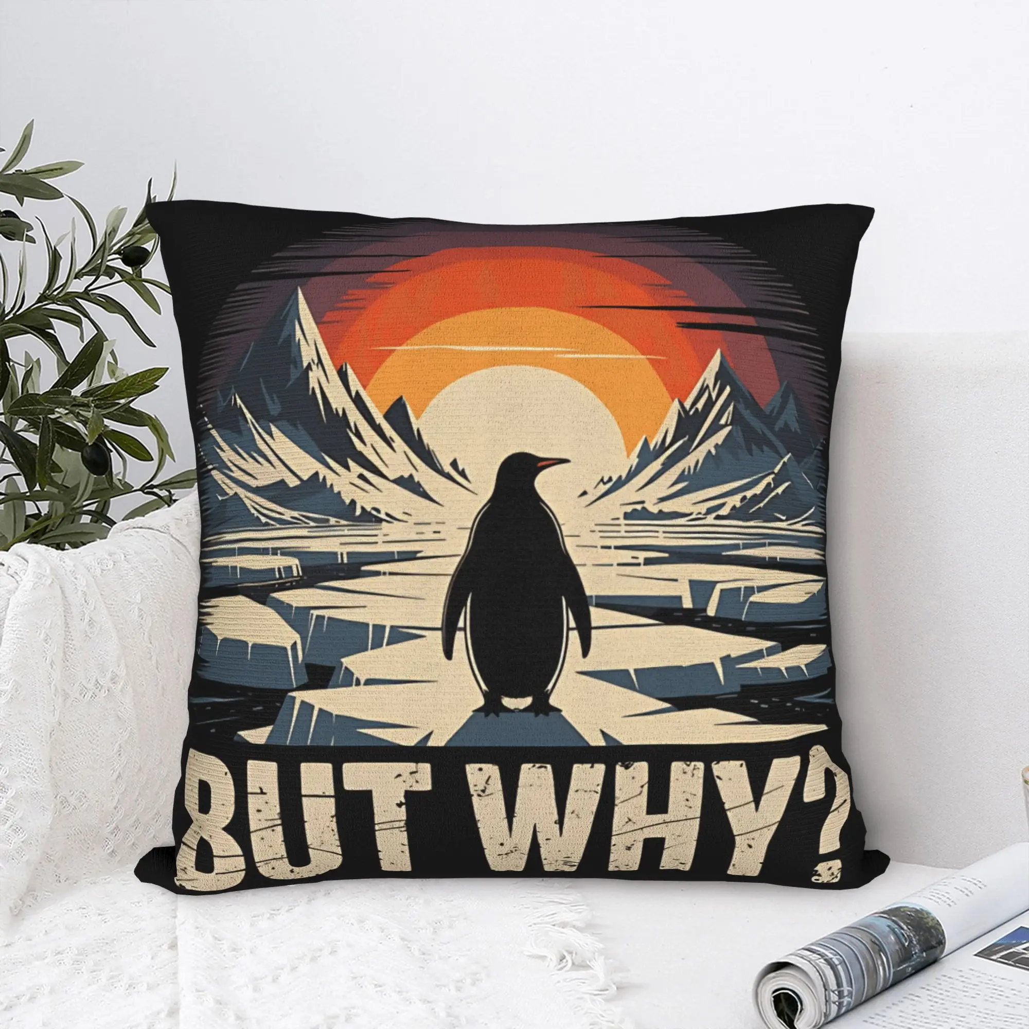 Penguin But Why Mountains Modern Artwork Pillow Cover  Comfy Cushion Cover Vintage Pillow Case For Wedding Party Home Decor