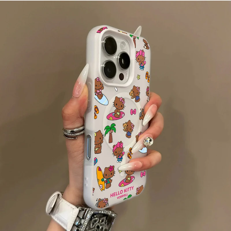 

Чехол Kawaii Candy Color HelloKitty Magsafe для iPhone 16, 15, 14, 13, 12, 17 Pro Max Plus с магнитной беспроводной зарядкой, прозрачный матовый, мягкий C