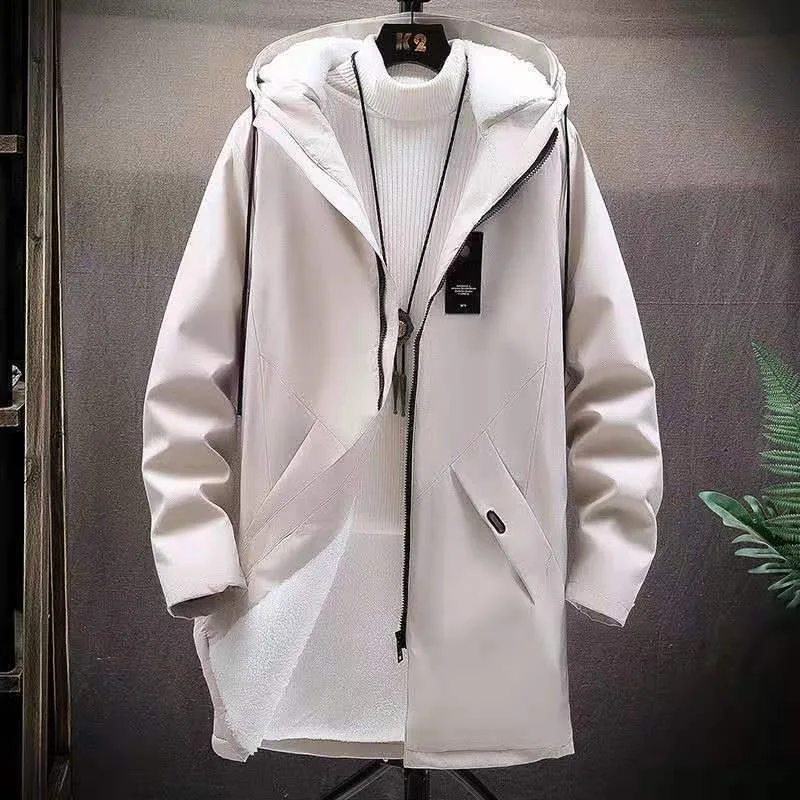 2023 Autumn and Winter New Fashion Trend Long Plus Fleece Trench Coat Men\'s Casual Loose Comfortable Thick Warm Large Size Coat