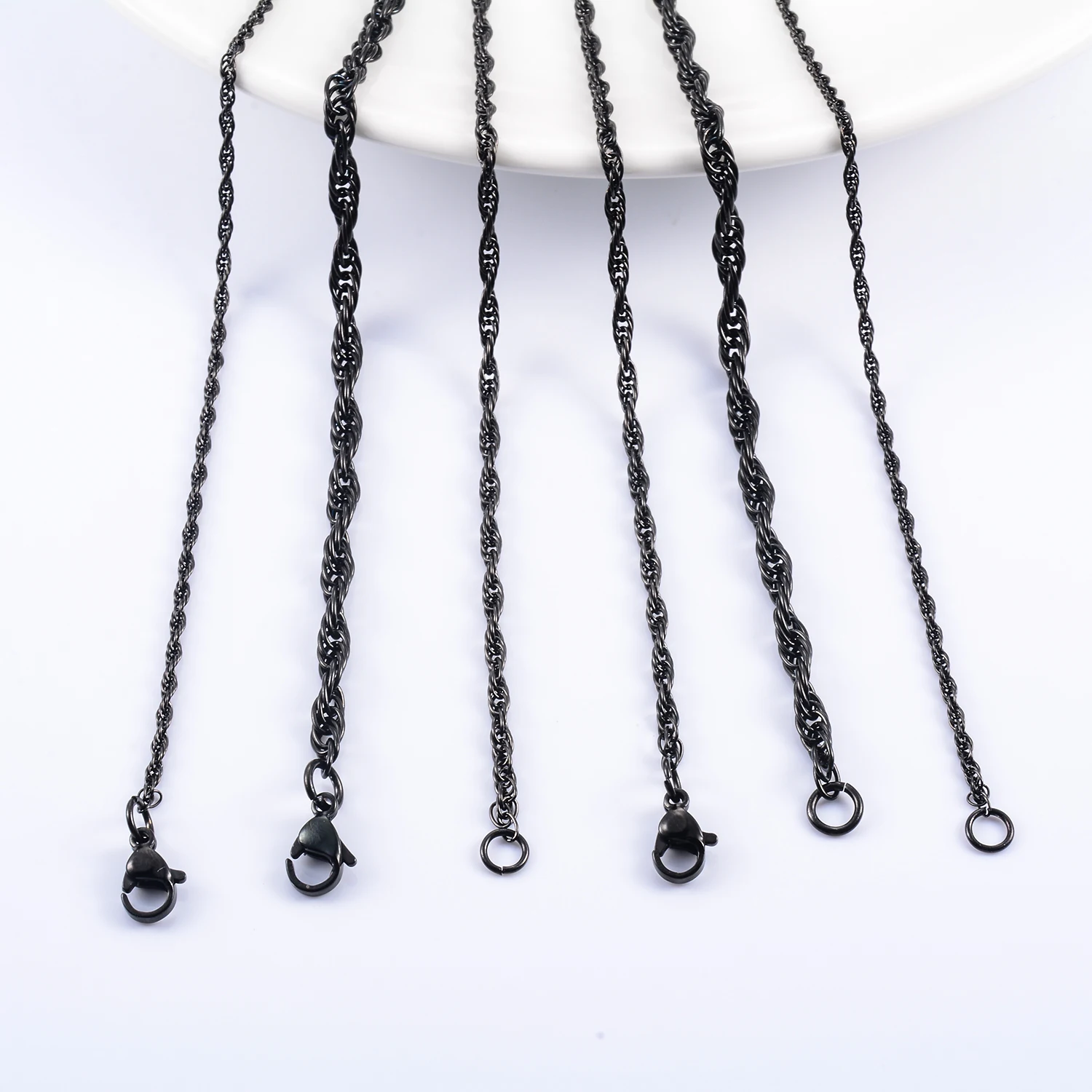 2023 New Style Stainless Steel Twisted Curb Rope Chain Necklace Black Color Width 1.8mm/2.3mm/3.5mm For Women Men's Jewelry Gift