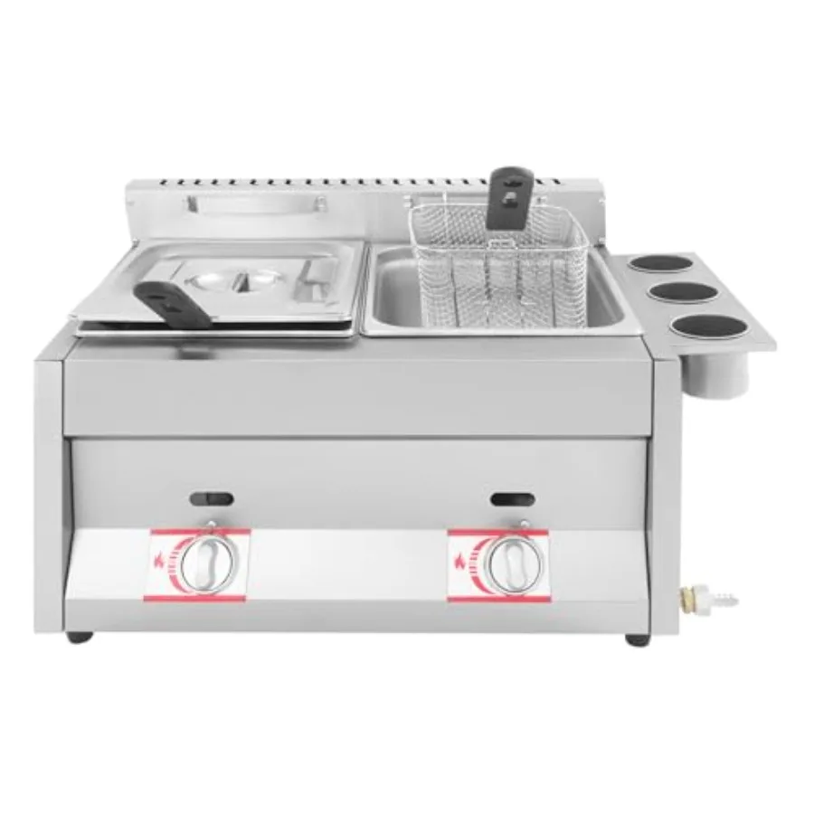 

Commercial 6L×2 Stainless Steel Dual Tank LPG Deep Fryer with 2 Baskets Lid and Condiment Holders for French Fries Restaurant H